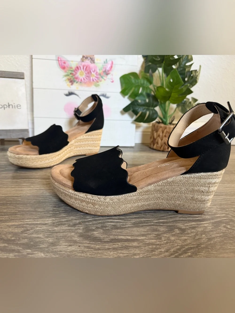 Chinese Laundry Bundle Pair Scallop Strap Wedge Espadrille Sandals Black Beige 7